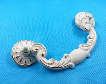 3.78" Shabby Chic Swing Dresser Pull Drawer Pulls Handles White Gold French Country Kitchen Cabinet Handle Antique Furniture Hardware 96 mm