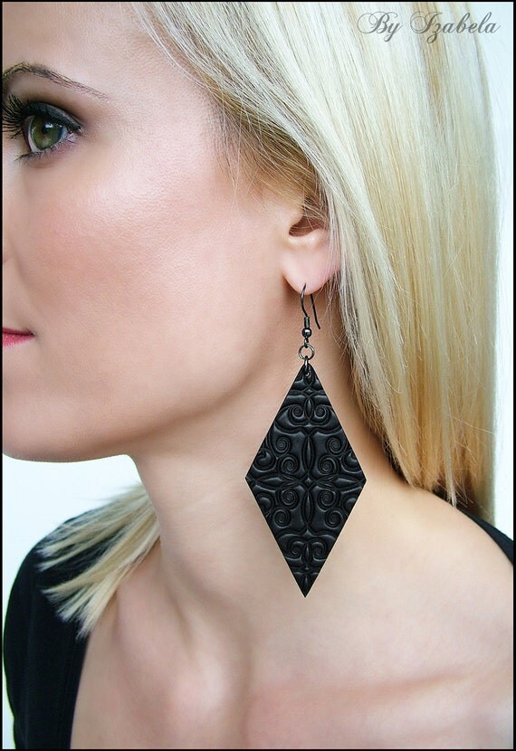 Extra Large Black Earrings / Black diamond earrings / by ByIzabela