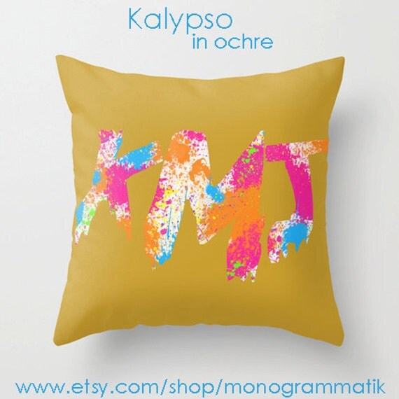 Monogram Personalized Custom Pillow Cover 16x16 Mustard White
