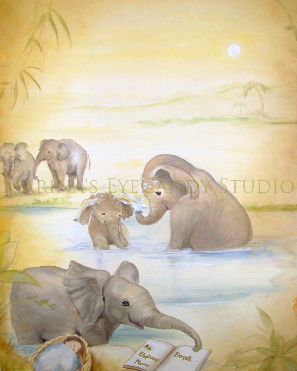 Elephant Art Print Baby Elephant Painting Jungle Book