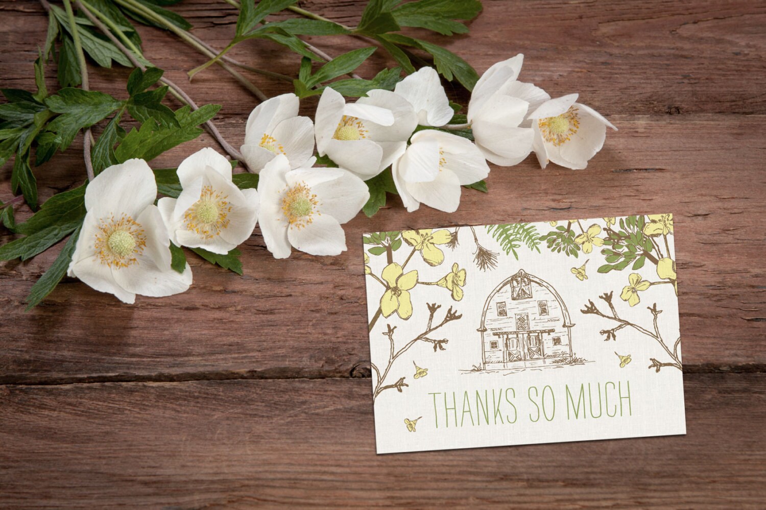 Printable Thank You Card – Summer Barn – Hand Drawn – Barn, branches ...