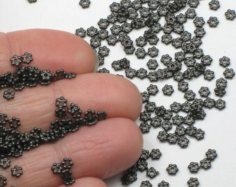 Black Heishi Spacers, 50+ 3mm TierraCast Beaded Daisy Beads, Oxidized Lead Free Pewter, Metallic Black Donut Beads