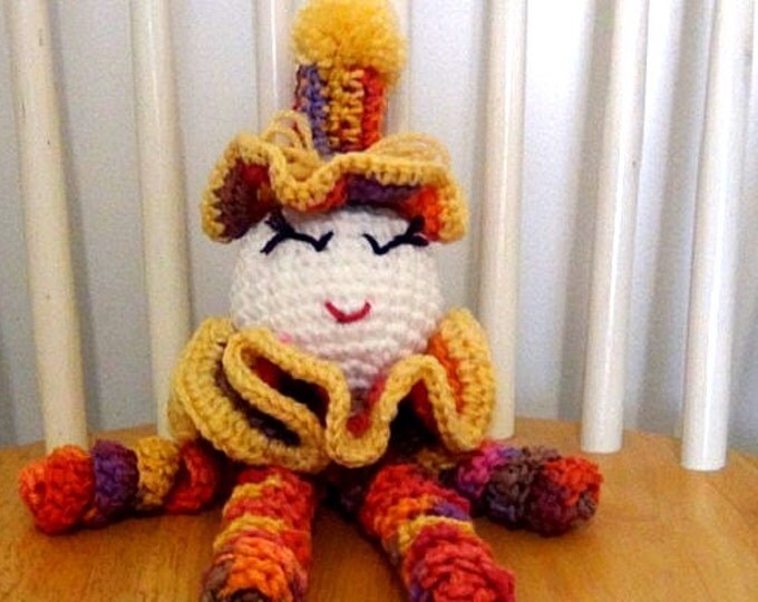 Crochet Spiral Doll - Colorful Clown - Clown Doll - spiralling arms and legs - purple, orange, yellow, red