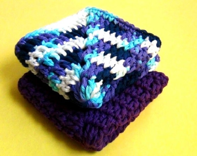 Eco Friendly Cotton Crochet Dish Cloth - Pure Cotton Wash Cloth - Maine Made Cotton Face Cloth - Set of 2