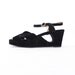 Vtg Velvet Cut Out Platform Wedge Gold Buckle Heels s 7 1/2