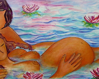 Grossesse art-accouchement naissance-art peinture-de l'eau à l'art de l'eau-waterbirth-naturel naissance-Gioia Albano mère-naissance image-accouchement en couple