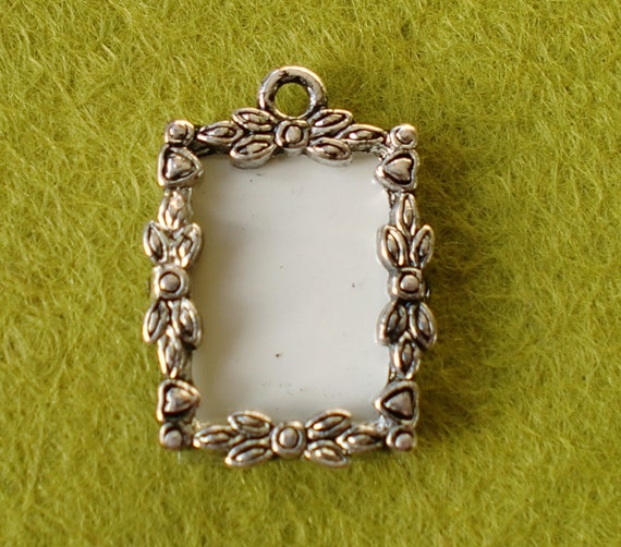 Small Rectangular Antiqued Silver Photo Frame Pendant/Charm
