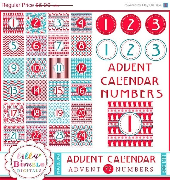 50% off Advent Calendar Clipart DIY digital Christmas INSTANT DOWNLOAD numbers Scandinavian Countdown Il_570xn