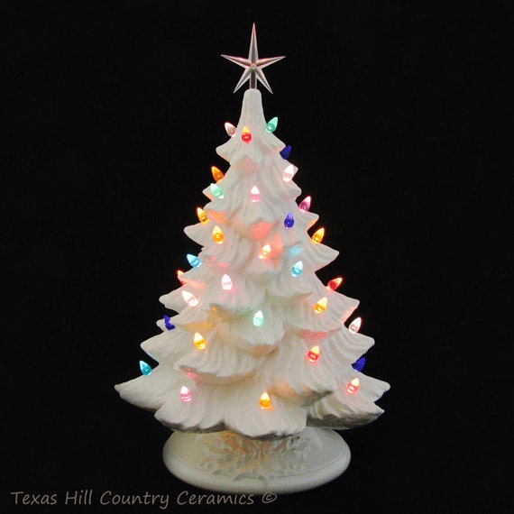 Large White Ceramic Christmas Tree 18 Inch Tall Color Lights
