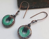 Glass Lampwork Beads Wrapped with Oxidized Copper Earrings