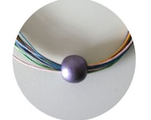 Pastel bohemian necklace with purple wood bead - Boho beach necklace - Wrap bracelet