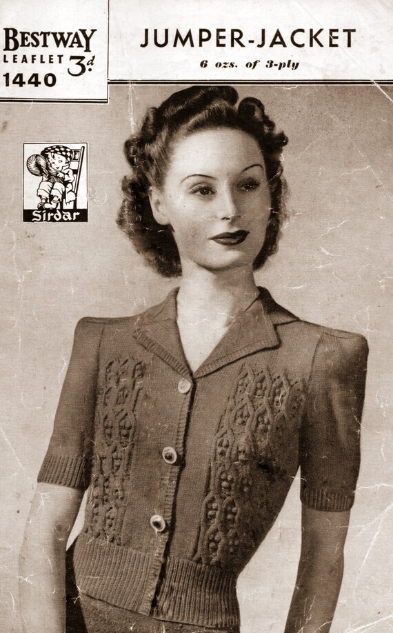 Vintage Bestway Knitting Pattern Pdf 1940s Smart Jumper Jacket