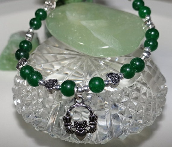 Celtic Claddagh Emerald Jade Bracelet