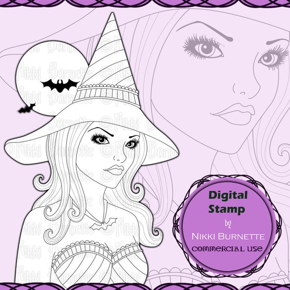 Digital Stamp - Printable Coloring Page - Fantasy Art - Witch Stamp - Liz - by Nikki Burnette - COMMERCIAL USE