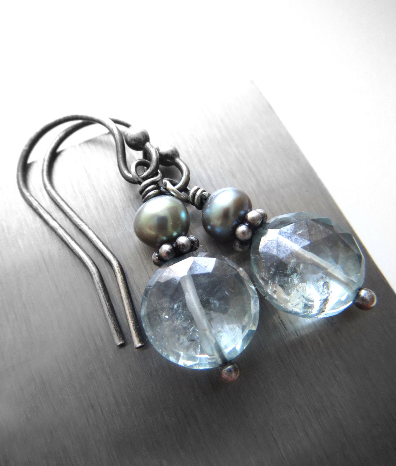 Seafoam Green Quartz Gemstone Earrings Mint Green Freshwater