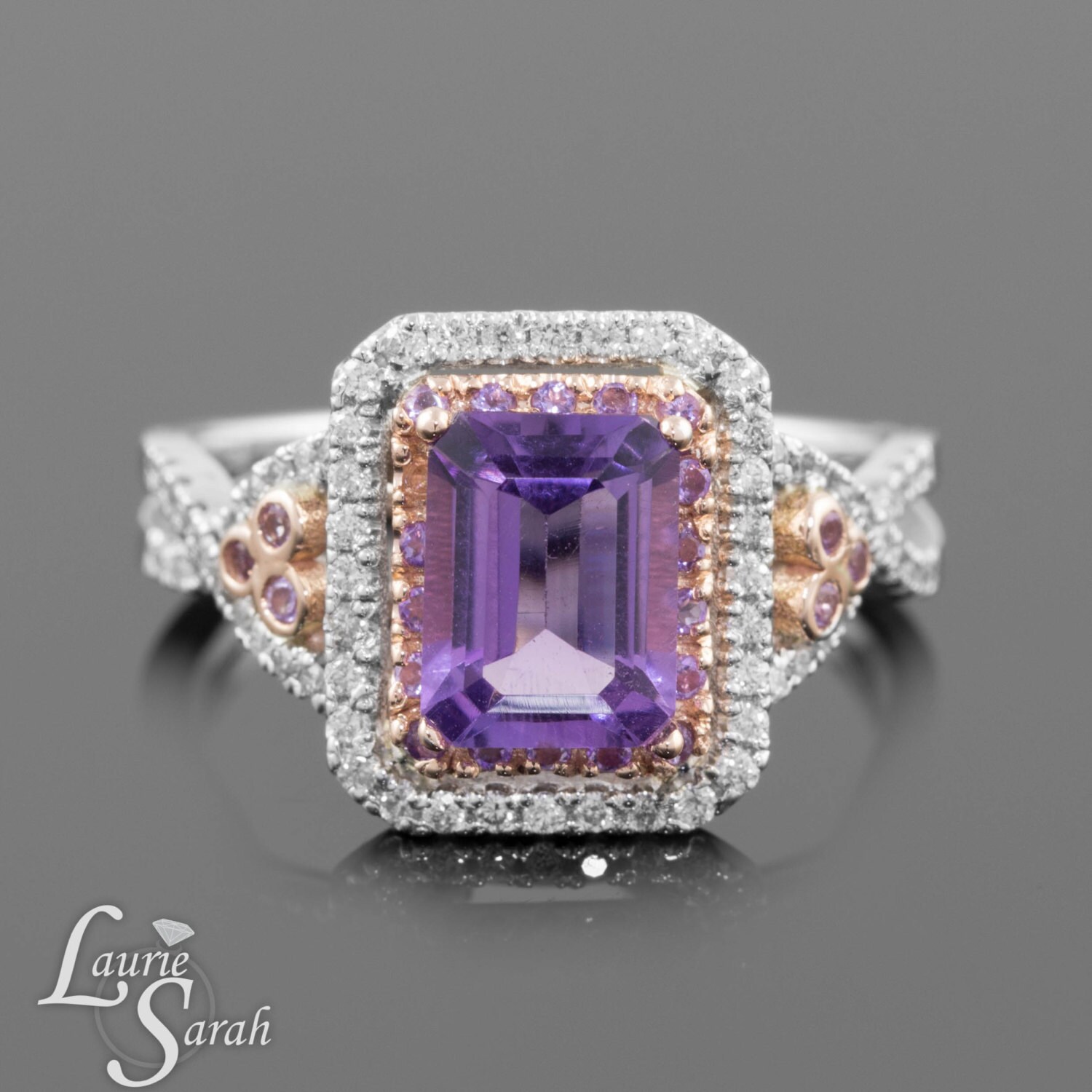 Amethyst Engagement Ring Emerald Cut Amethyst Ring with