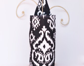 Fabric Plastic Grocery Bag Holder Raji Black and White