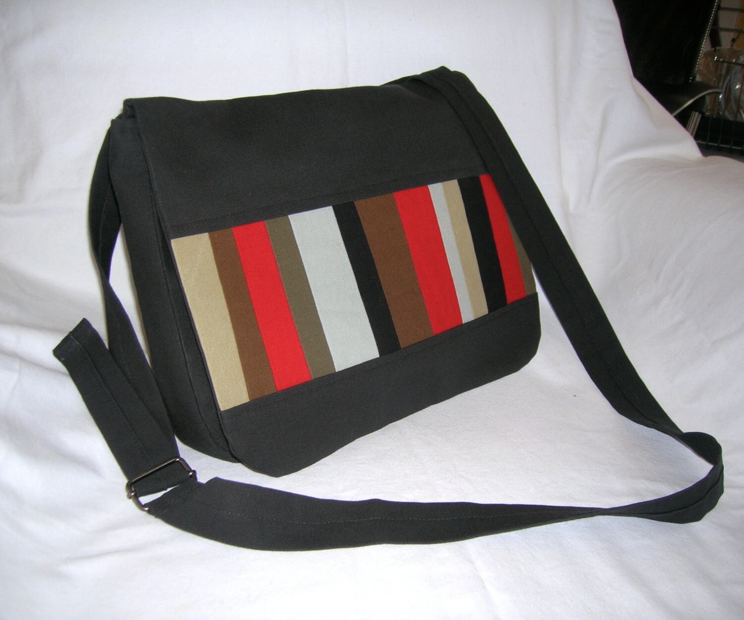 Multicolor striped messenger bag by kristajoydesigns on Etsy