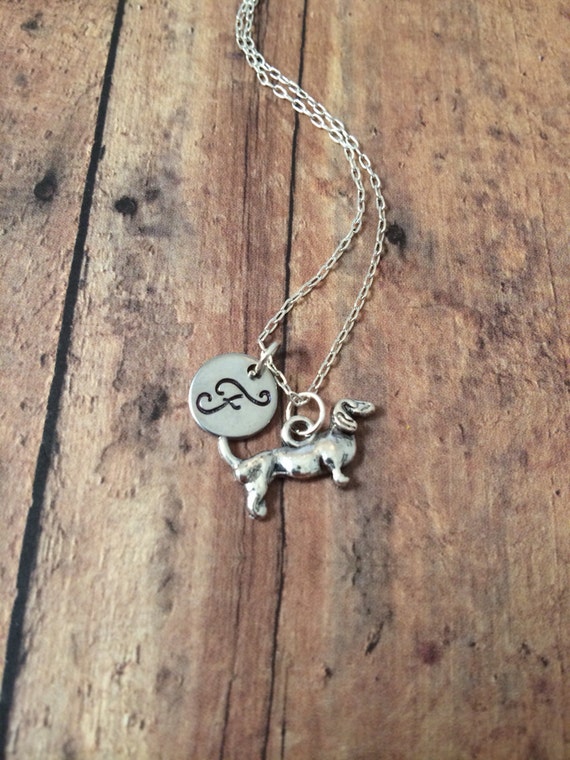 Dachshund initial necklace dachshund jewelry doxie by kimsjewelry