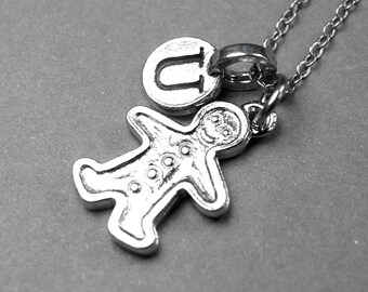 Small Gingerbread  Man Charm Necklace christmas silver plated pewter charm necklace on a delicate silver plated chain