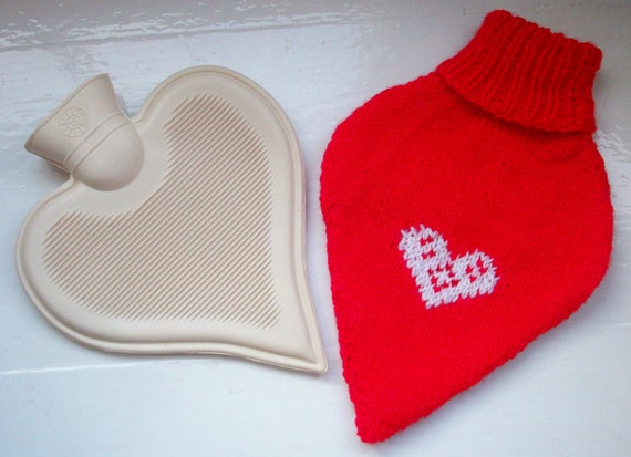 Heart shaped hot water bottle and cover, valentine, vegan