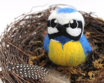 Needle Felted Bird Blue Tit Tweet Wild Bird