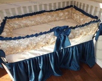 NEW Custom Rosette Satin & Faux Silk Luxury Posh Baby Nursery with Ruffles 3-Piece Crib Bedding Set YOUR CHOICE of Colors