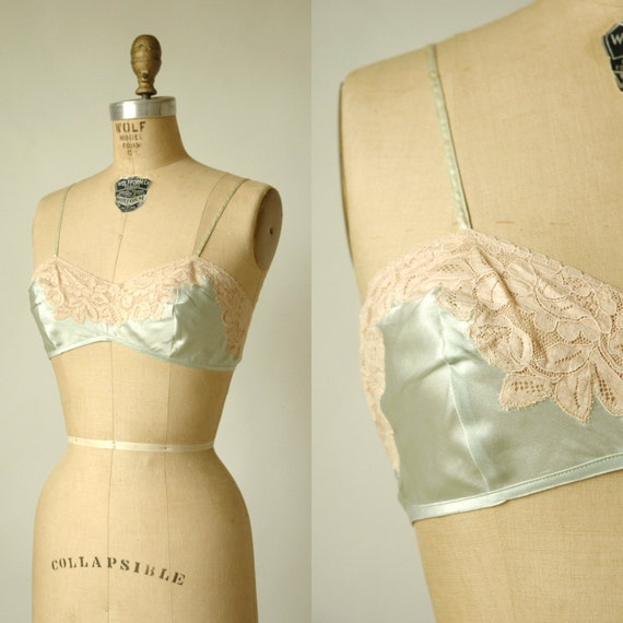 Vintage Silk Bra 1930s Pale Green Lingerie