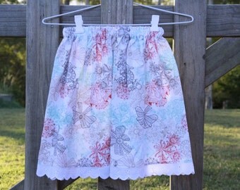 Lace and Bow Print Skirt with Lace Trim Size 6