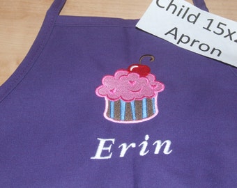 Personalized Kid Apron with Cupcake or other Design - 15x20 - 16 apron colors YOU Choose name color design font
