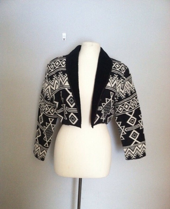 Western blanket jacket / cropped jacket / tapestry woven jacket