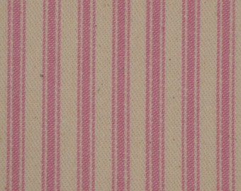Vintage Inspired Pale Pink Woven Cotton Ticking Stripe Material 1 Yard