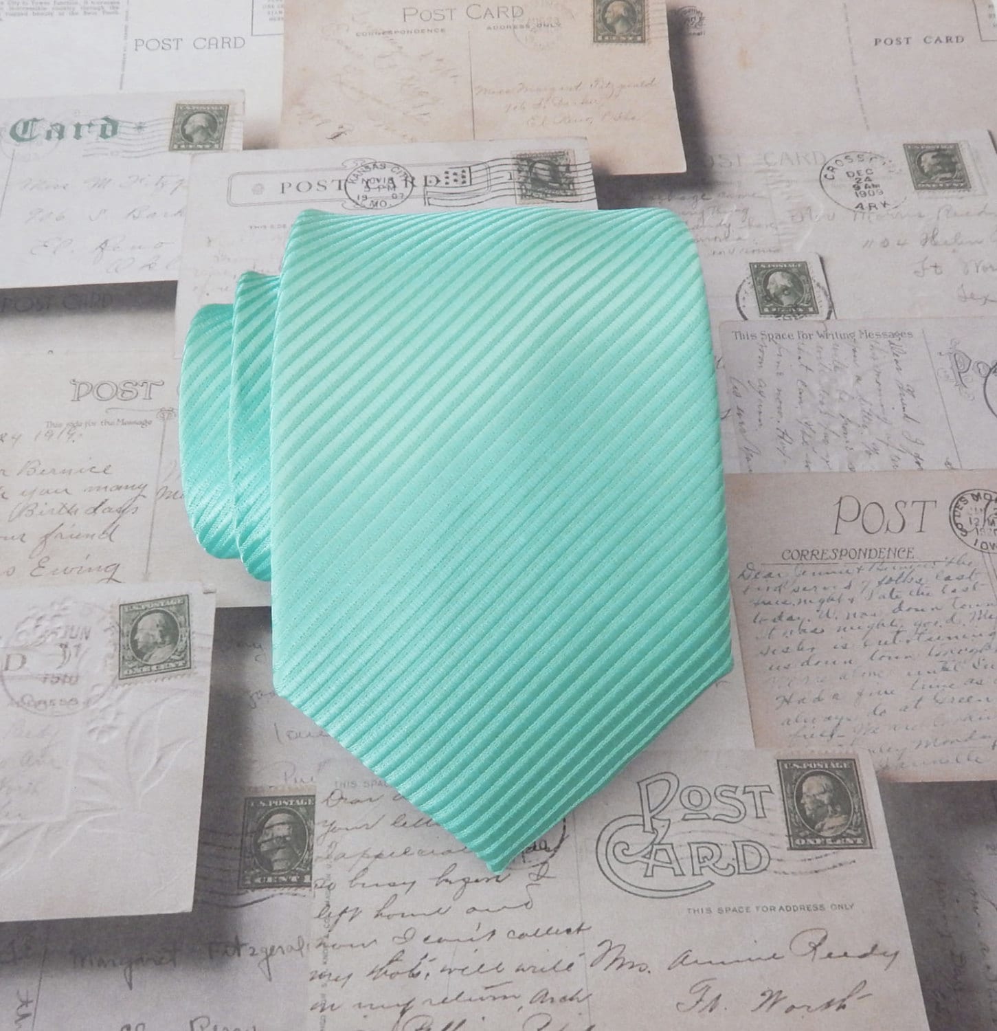 Mint Ties. Mens Tie. Mint Green Stripe Wedding Mens Silk