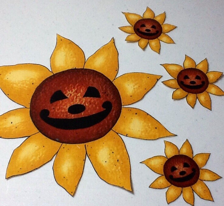 Halloween big Sunflower with 3 small Sunflowers Holiday Appliqué Iron On from VIP Fabric.