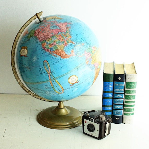 Vintage world globe - Cram's Imperial World Globe - 12 inches diameter - metal base