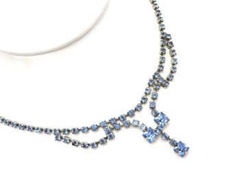 Blue Rhinestone Necklace - Bridal Wedding Costume Jewelry