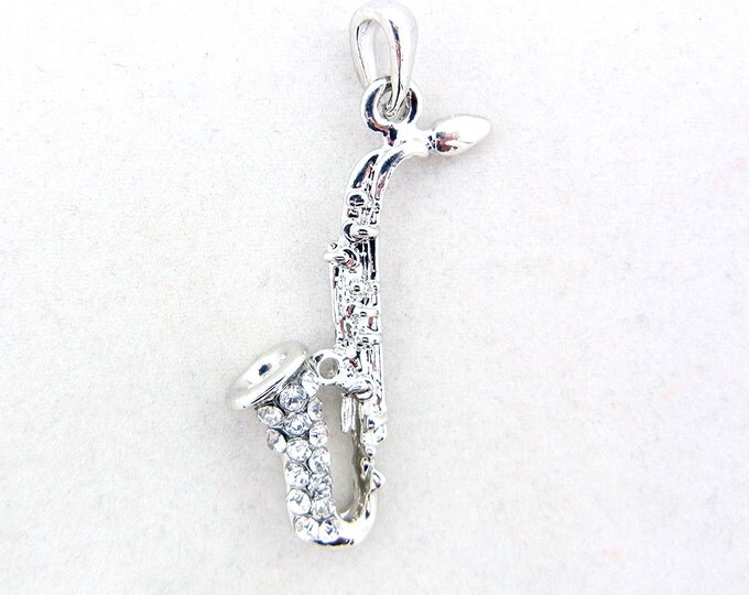 Saxophone Pendant Silver-tone with Rhinestones