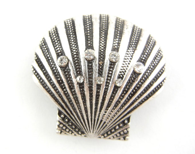 Antique Silver-tone Seashell Slide Charm Rhinestones