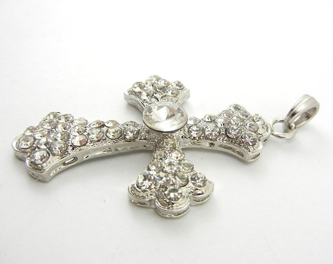 Silver-tone Rhinestone Cross Pendant