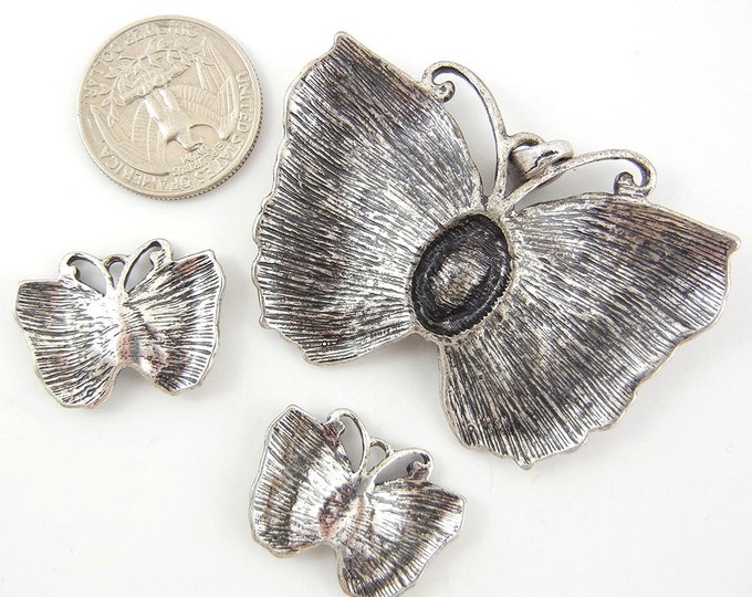 Set of Antique Silver-tone Butterfly Pendant and Charms