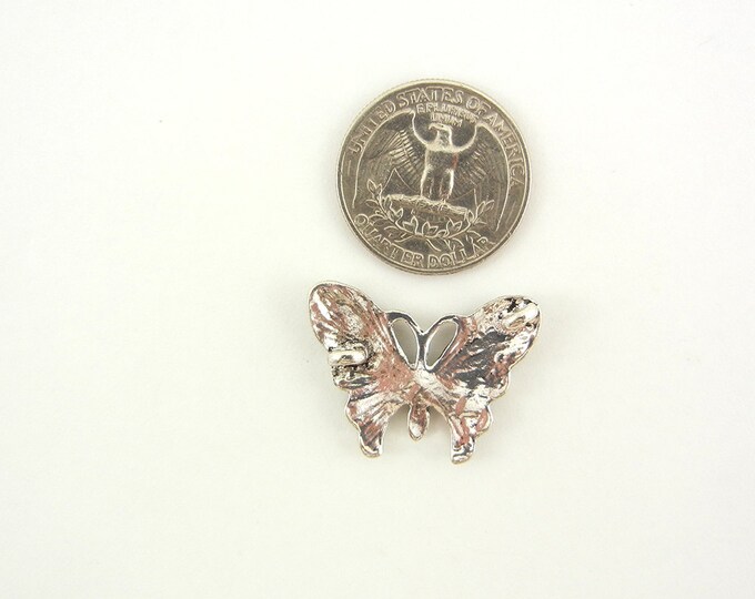 Double Link Butterfly Charm Antique Silver-tone