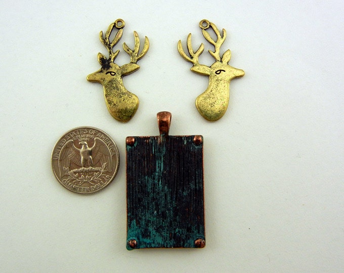 Set of Two Tone Deer Pendant and Charms