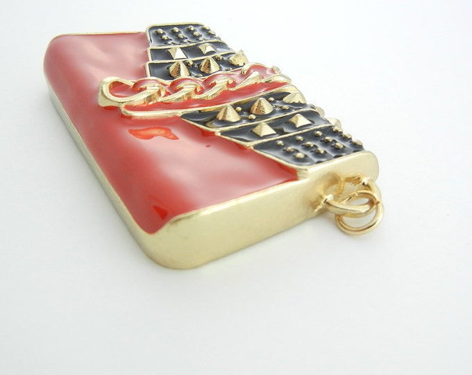 Large Double Link Gold-tone Red Enamel Purse Pendant