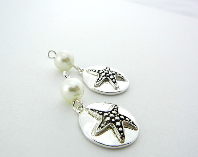 Pair of Round Starfish with Faux Pearl Charms