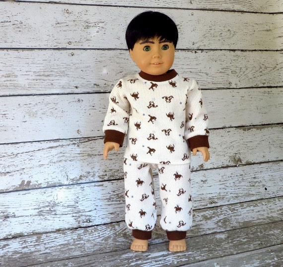 Boy Doll Clothes Cowboy Pajamas Waffle Knit by SewFunDollClothes