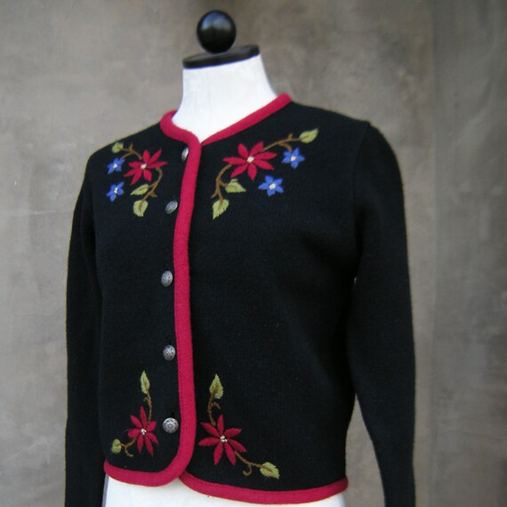 Vintage Laura Ashley Pure Wool Embroidered Cardigan