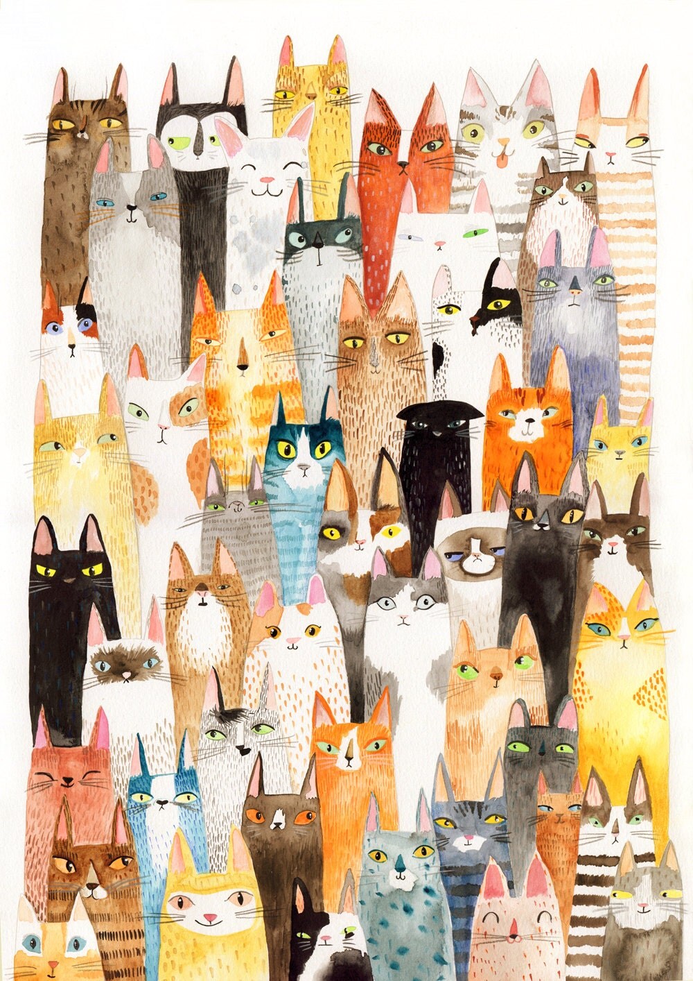 Cat print lots of colorful cats A4 print