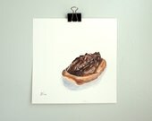 Chocolate Glazed Buttermilk Bar Donut Original Watercolor Painting