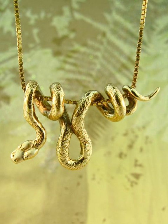 Gold Snake Necklace 14k Gold Vine Snake Pendant by martymagic