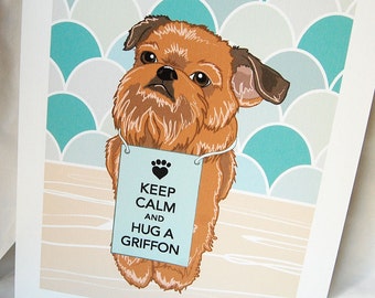 Keep Calm Brussels Griffon with Scaled Background - 7x9 Eco-friendly Print